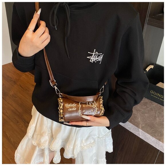 Y2K Kitty Embroidered Barrel Crossbody Bag - Picture 5 of 6